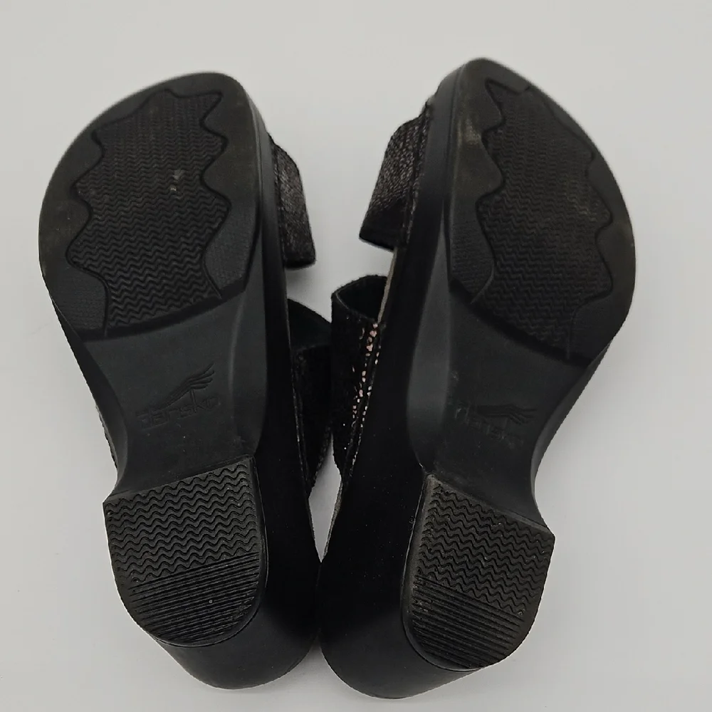 Dansko Black and Silver Wedge Sandals
